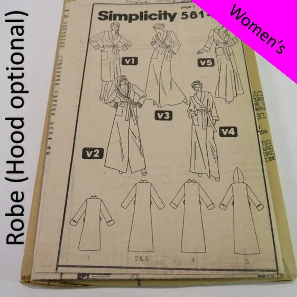 simplicity 5814 sewing pattern robe (Hood optional) no envelope UNCUT
